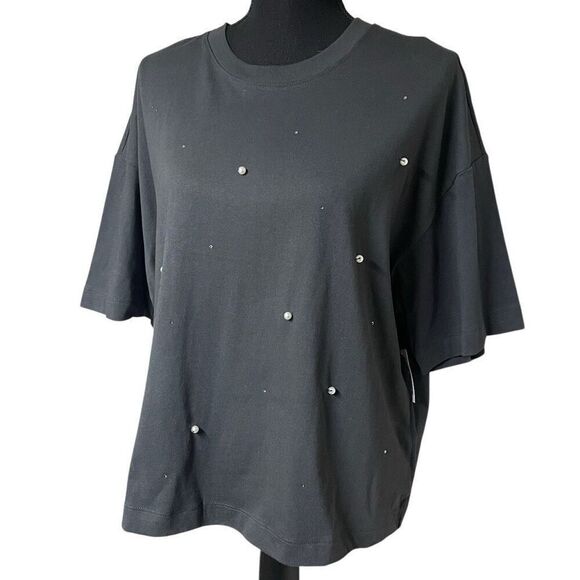 Old Navy Panther Gray Oversized Pearl and Rhinestone Embellished Tee - Picture 2 of 8